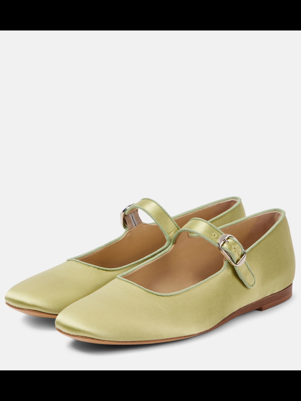 Le Monde Béryl Satin Mary Jane Flats in Light Green with Buckle
